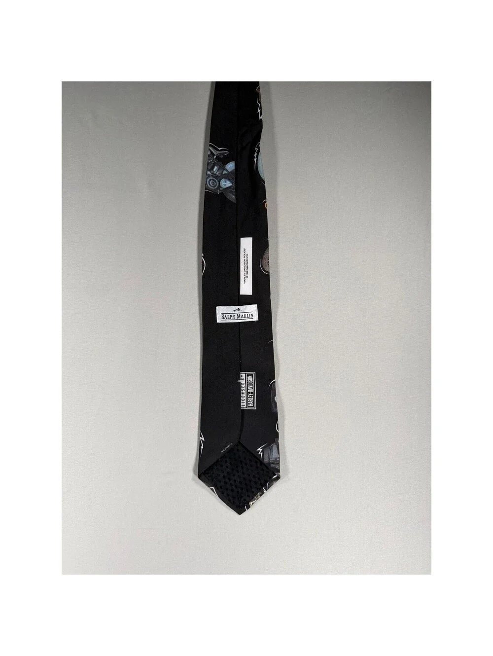 Vintage 1994 Ralph Marlin Harley Davidson Police Motorcycle Men Black Silk Tie